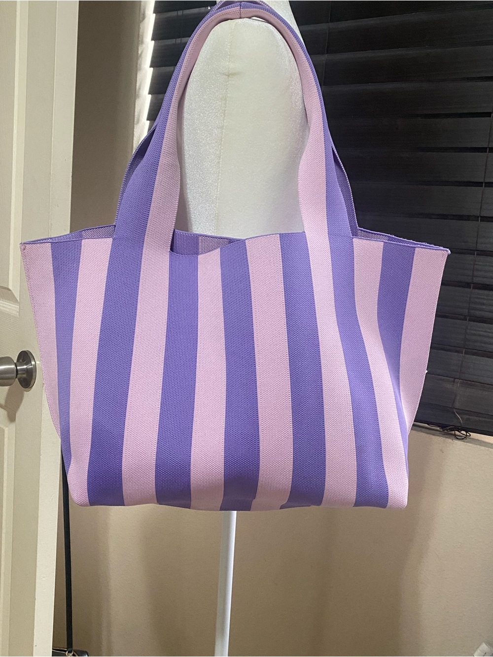 Striped Lavender & Light Pink Tote